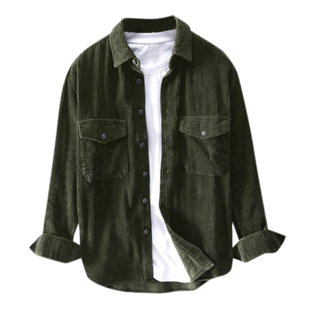 Fløjlsskjorte herre laple efterår vinter toppe lange ærmer herre skjorter casual slim fit camisa hombre  d91101: Grøn / Xl