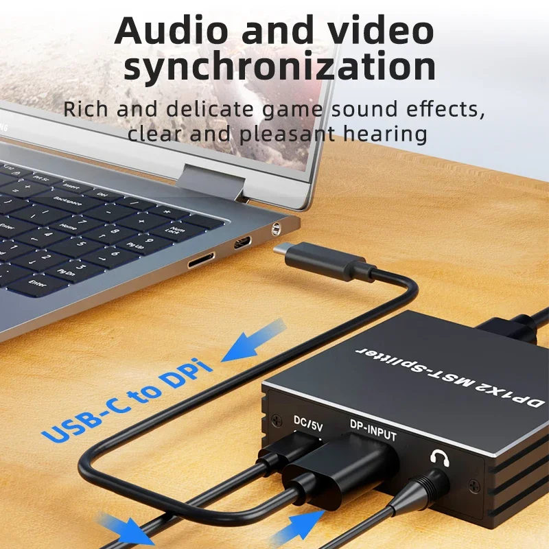 4k displayport-splitter, 1 in 2 ,  dp 1.4 mst-hub 60hz 1 x 2, forleng dp til hdmi, dobbel skjerm for stasjonær datamaskin, skjermkort til tv-skjerm