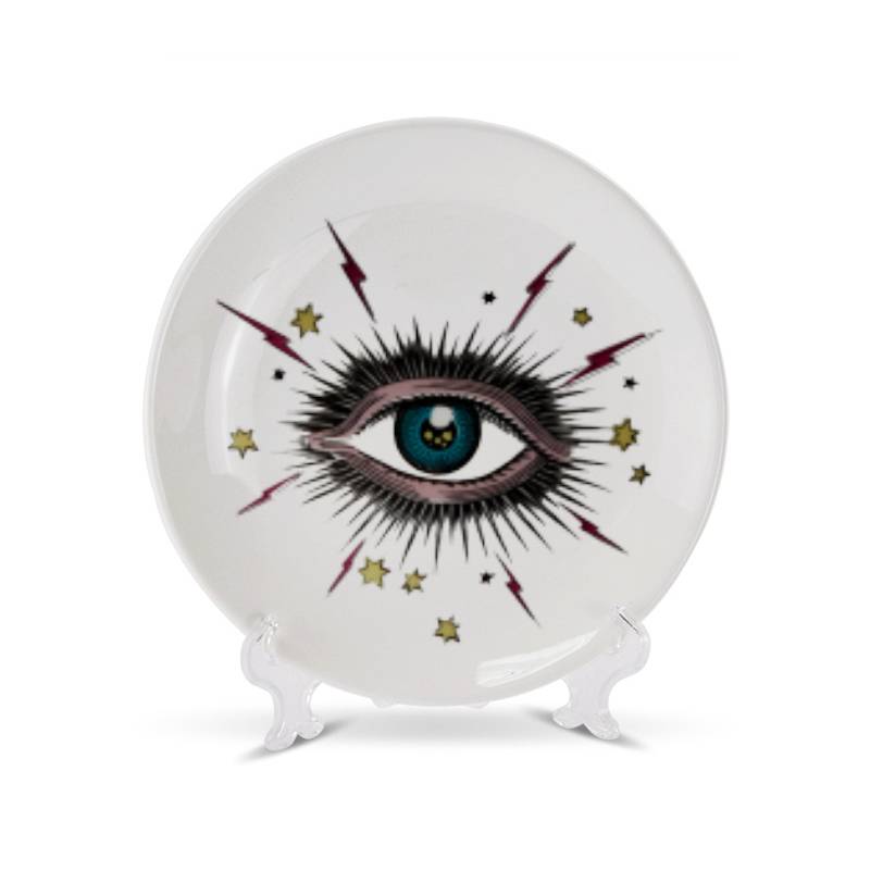 Big Eye Sterrenhemel Decoratieve Plaat Keramische Ronde Schotel Kat Hoofd Sieraden Opslag Gerecht Artistieke Sky Eye Kleurrijke Plaat Mode: B / 8 INCH