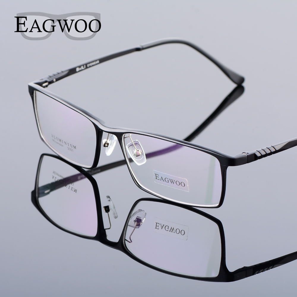 Eagwoo, gafas graduadas de cara ancha de aluminio para hombres, montura óptica de borde completo, gafas de negocios, gafas grandes ligeras MF2351