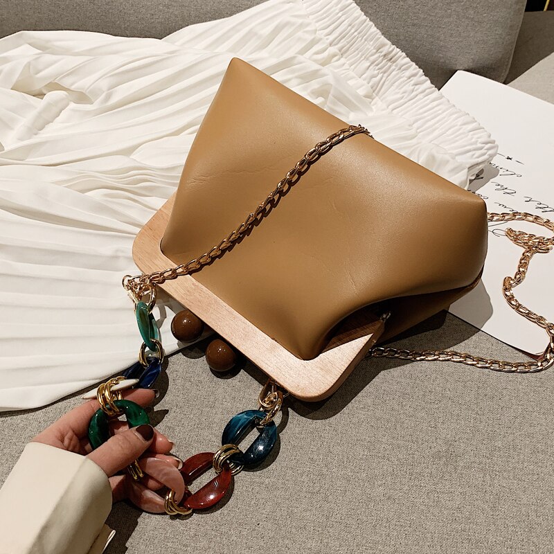 Damestas van pu leer, handtas met ketting en schoudertas