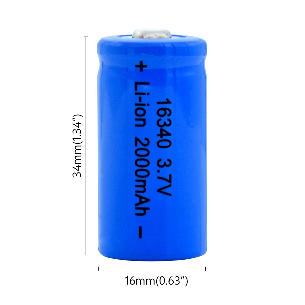 16340 Battery 2000mAh 3.7V Rechargeable li-ion Lipo Li-Po Lithium Cell For Torch Electric Car Toy 2Pcs Torch 16340 Battery