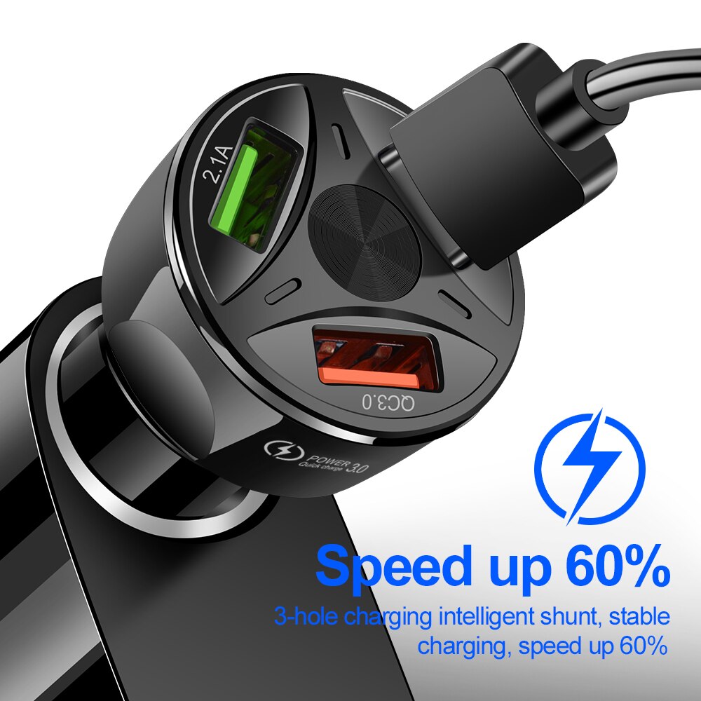 3 Ports USB Car Charger Quick Charge 3.0 Fast Car Cigarette Lighter For Samsung Huawei Xiaomi iphone Car Charger QC 3.0 Charger