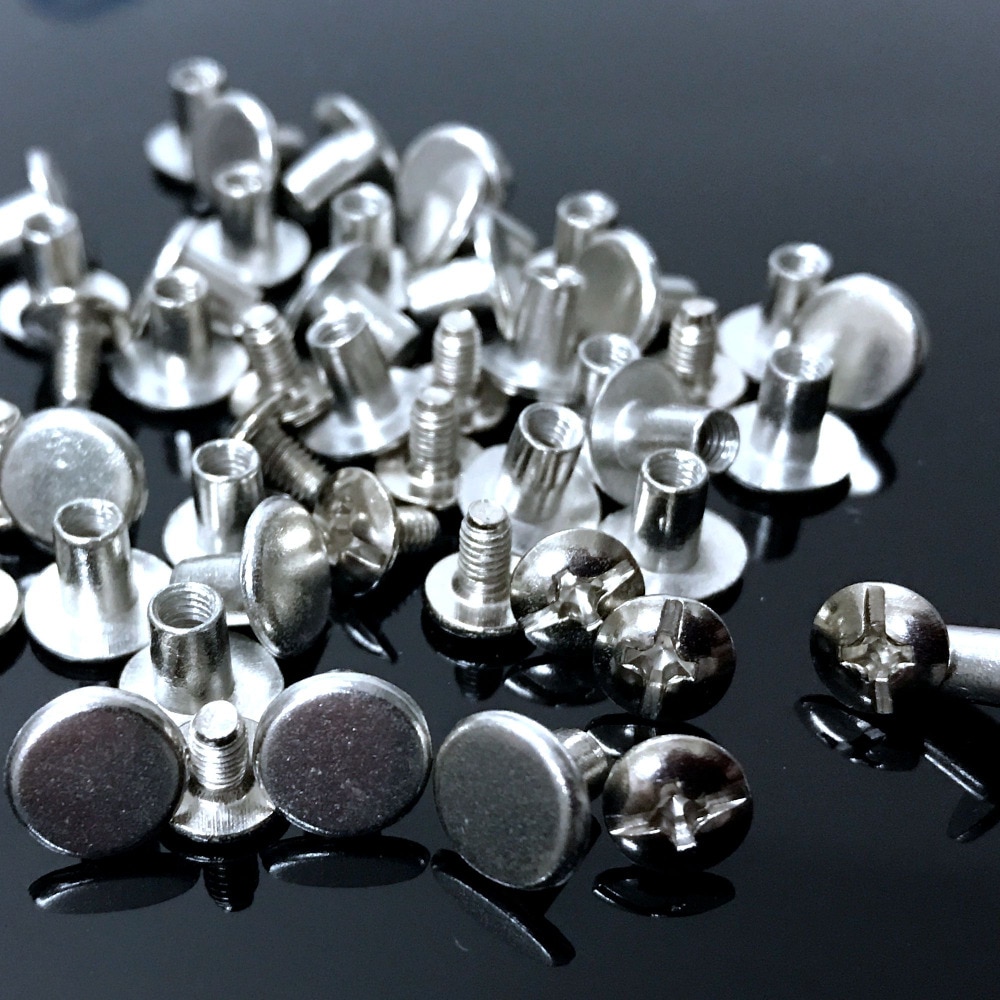 100Sets 8X7MM Silver Round Flat Spikes Metal Studs Rivets Screwback Spots Cone Leather Craft Spikes Fit For DIY Making