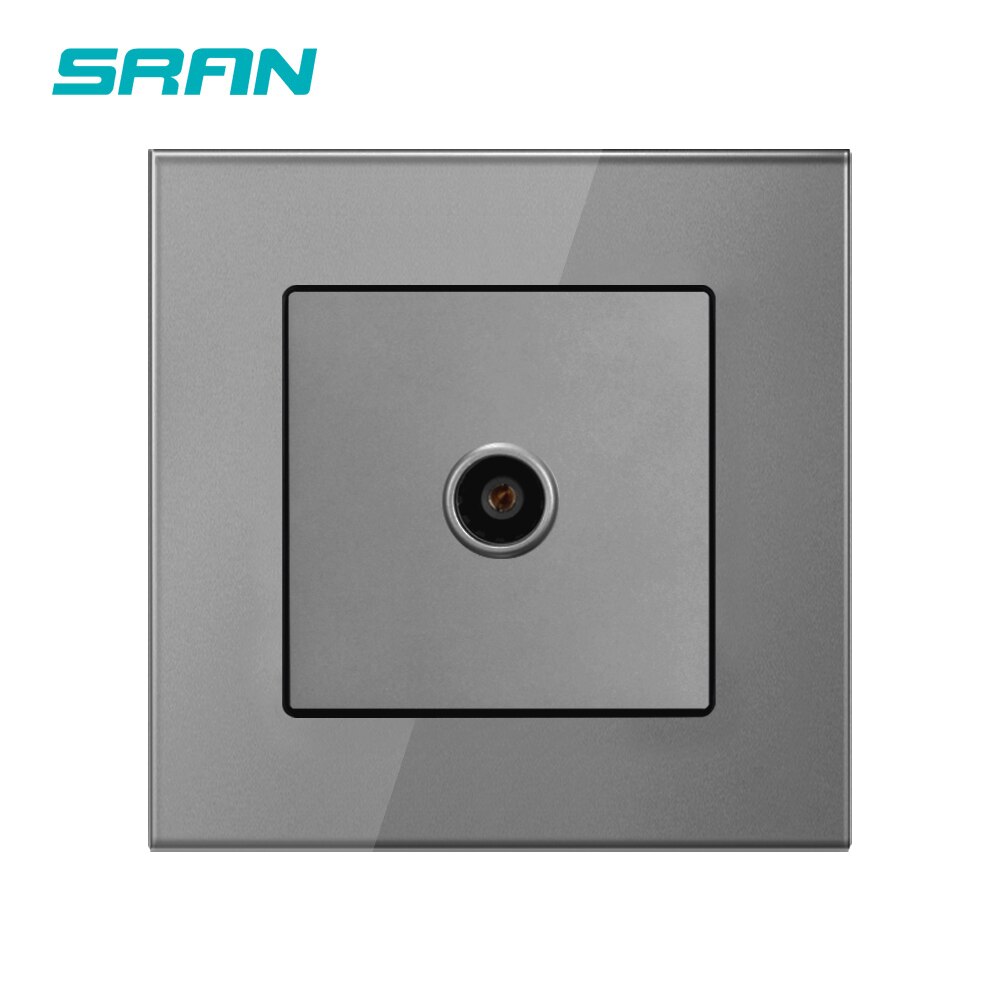 SRAN Crystal Tempered Glass Panel With TV Outlet Wall 86*86mm Home Decoration General Weak Electrical black A601-01B: Gray TV A6