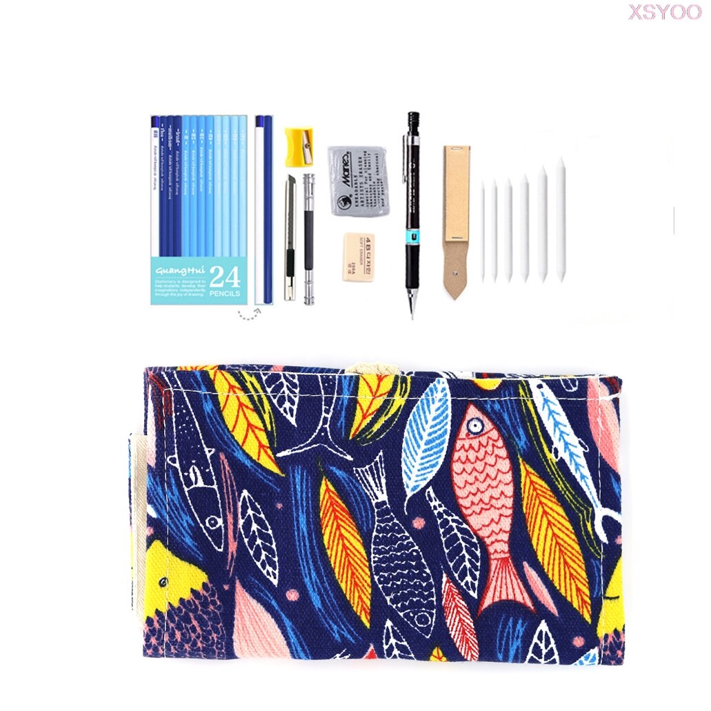 Professionele 28/38Pcs Schets Potlood Set Schetsen Houtskool Tekening Kit Hout Potlood Zakken Voor Schilder Scholieren Art levert: 38 Pencil bag set2