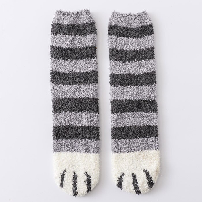 Children Winter Coral Velvet Towel Thick Warm Socks Autumn and Winter Floor Household CAT'S Paw Cute Sleeping Socks Baby Kids: One Size  35 40 Code  Stripes Dark Gray