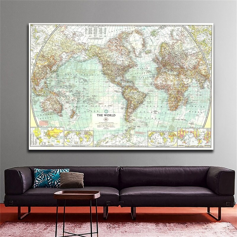 1957 World Map 225*150cm Art Paper Painting Home Decor Map of World Wall Posters and Print for Stationery School Office Supplies