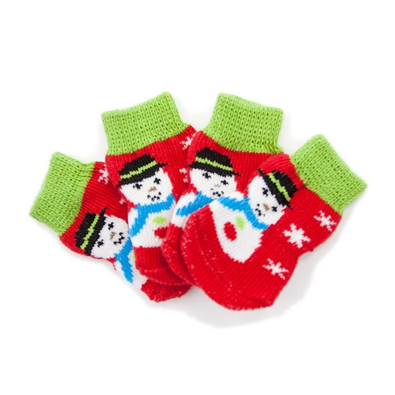 Animal Mignon antidérapant En Coton Tricoté Chaussettes Pour Petits Chiens De Noël Imprimé Pied Chaussettes Pour Animaux De Compagnie Costume 4 pièces/ensemble