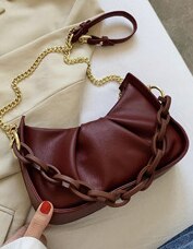 Folding Herfst En Winter Mode Ketting Messenger Bag Koreaanse Sweet Acryl Draagbare Schoudertas: Bourgondië