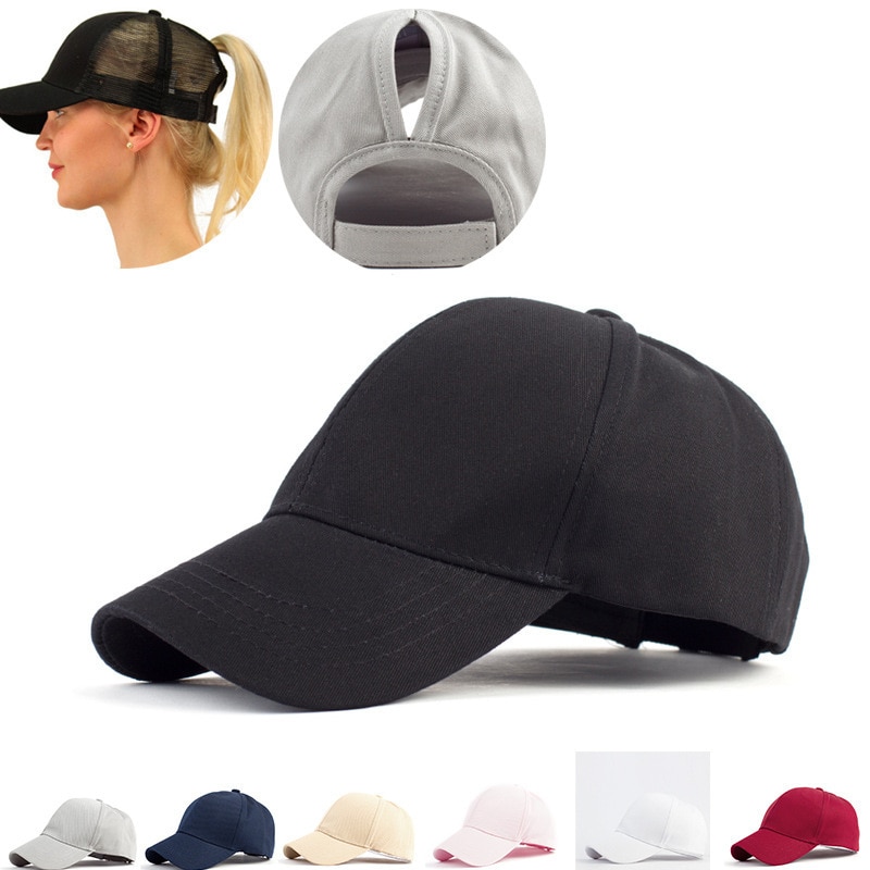 Gorra de béisbol con cola de caballo para mujer, Color sólido, transpirable, parasol, sombrero para el sol después de la apertura, gorra de tenis deportiva