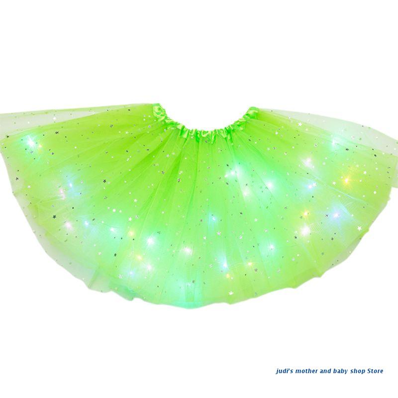 67JC-falda de tul para niñas, tutú con lentejuelas y estrellas brillantes para Ballet, 3-12T: Fruit green