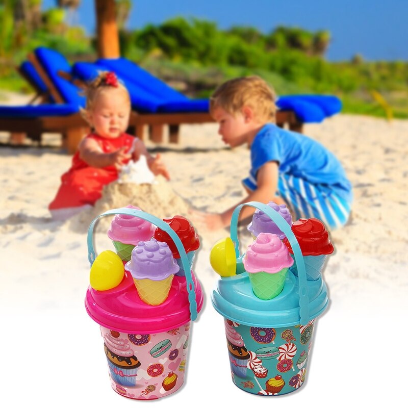 6Pieces Summer Game Kit Sand Playing Toy Sandpit Beach Sandbox with Bucket Beach Sand Toy Ice Cream Model Kids’ Play Set