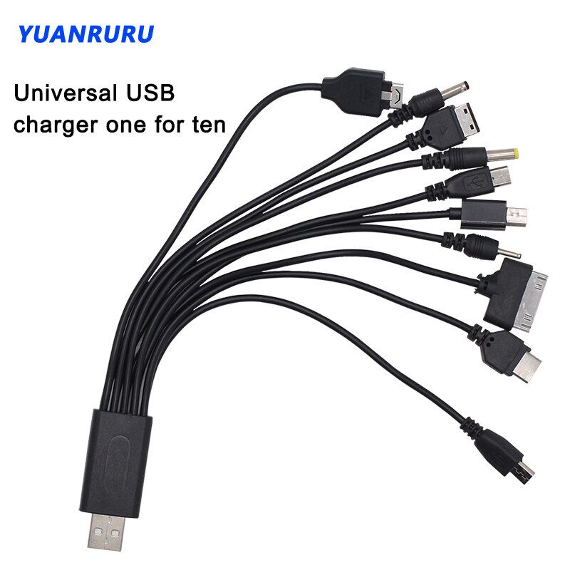 USB Cable 10 in 1 Universal Portable USB Data Cable For Cell Phone Fast Charging Mobile Phone One Drag 10 USB Charging Cable