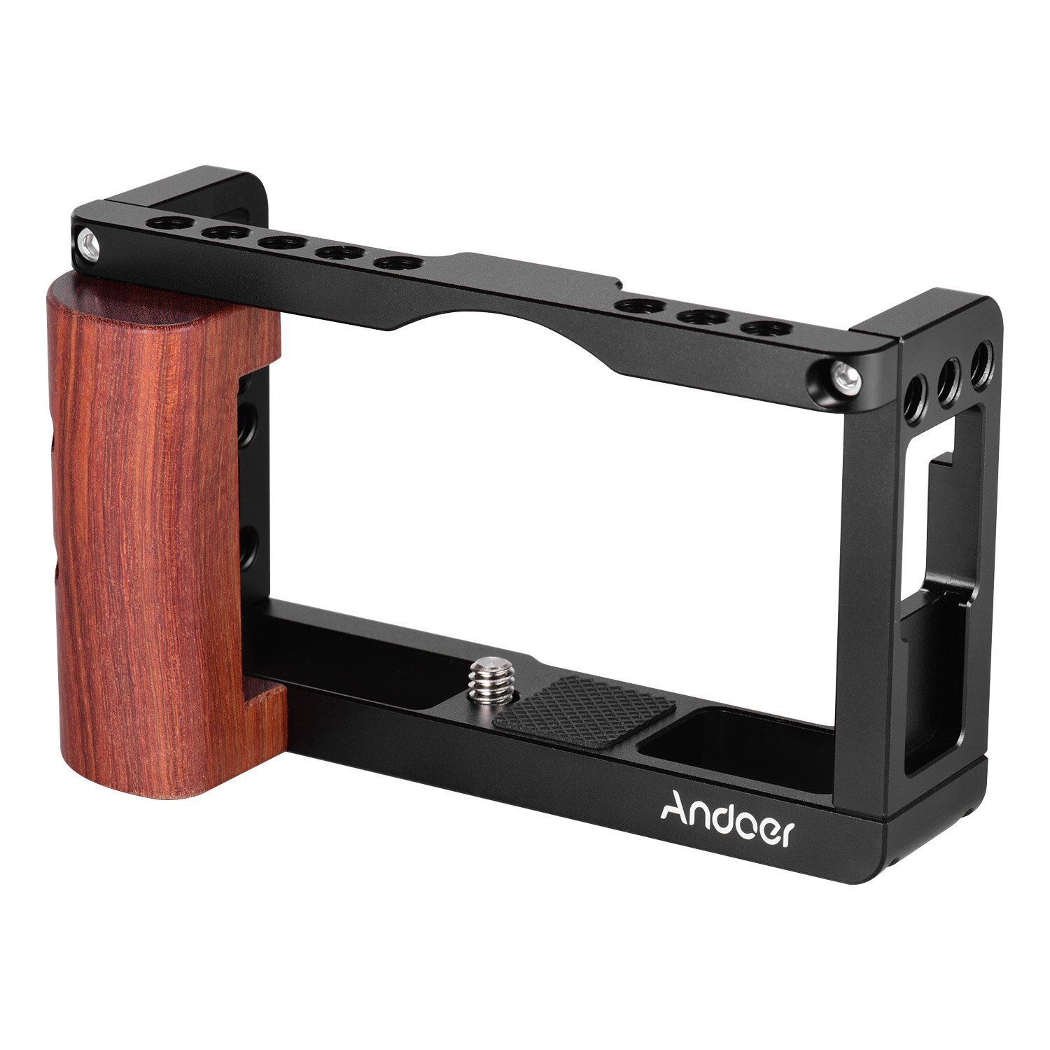 Andoer Aluminium Camera Kooi Beschermende Vlog Kooi Met Houten Handvat Koude Schoen Slot Voor Licht Voor Canon G7X Mark iii Camera: Default Title