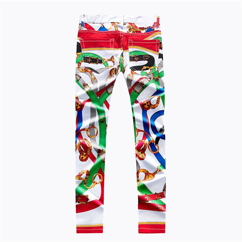Homme jean pantalon stil digital printing bukser herre slim blomsterbukser elastisk små føtter fritidsbukser jeans hombre