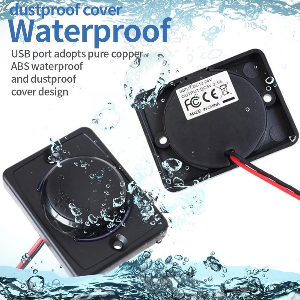 Cargador Universal de nailon para coche, accesorios impermeables de DC 12-24V 3.1A para coche, autobús, barco, Camper, caravana, USB Dual, J0I9