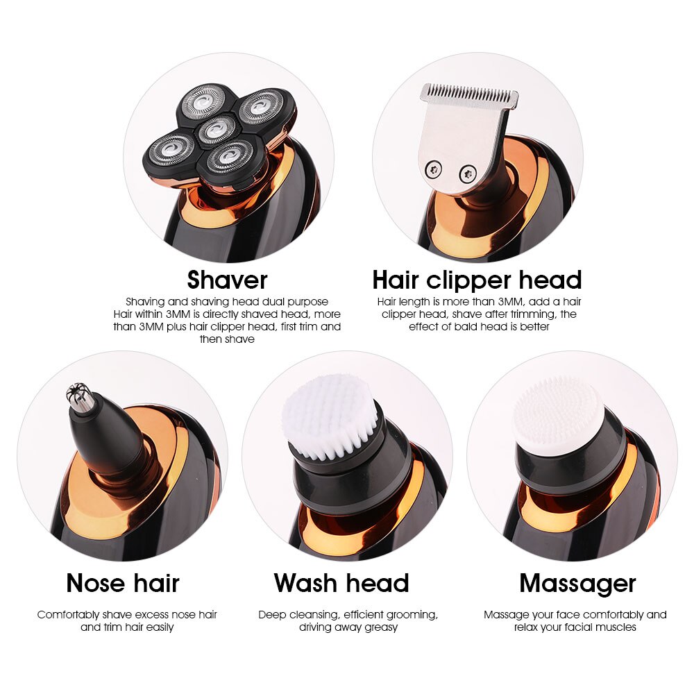 USB Rechargeable Mower Men Washable Five Floating Heads Shavers LCD Hair Clipper Razor Nose Hair Trimmer Shaving Beard Machine