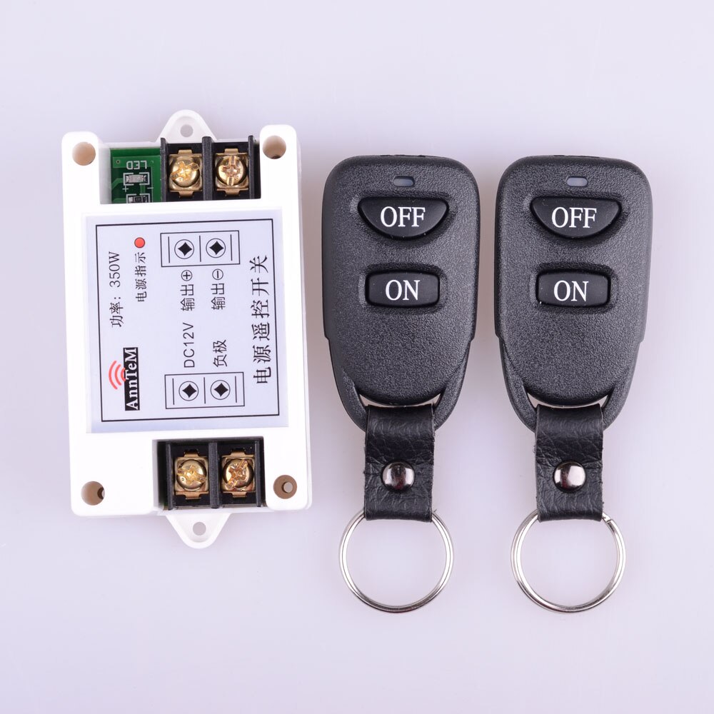 High Power 12V DC 40A 350W 1CH RF Wireless Remote Control Lighting Switch Input 12V Output 12V Wireless Receiver With Black TX: 2pcs transmitter