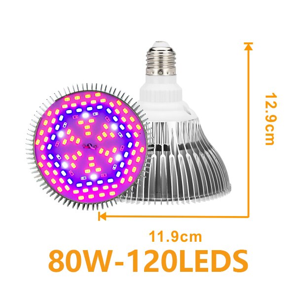 Lampe horticole de croissance UV/IR, 5/10/30/50/80W, spectre complet, pour culture hydroponique de plantes et légumes: 80W