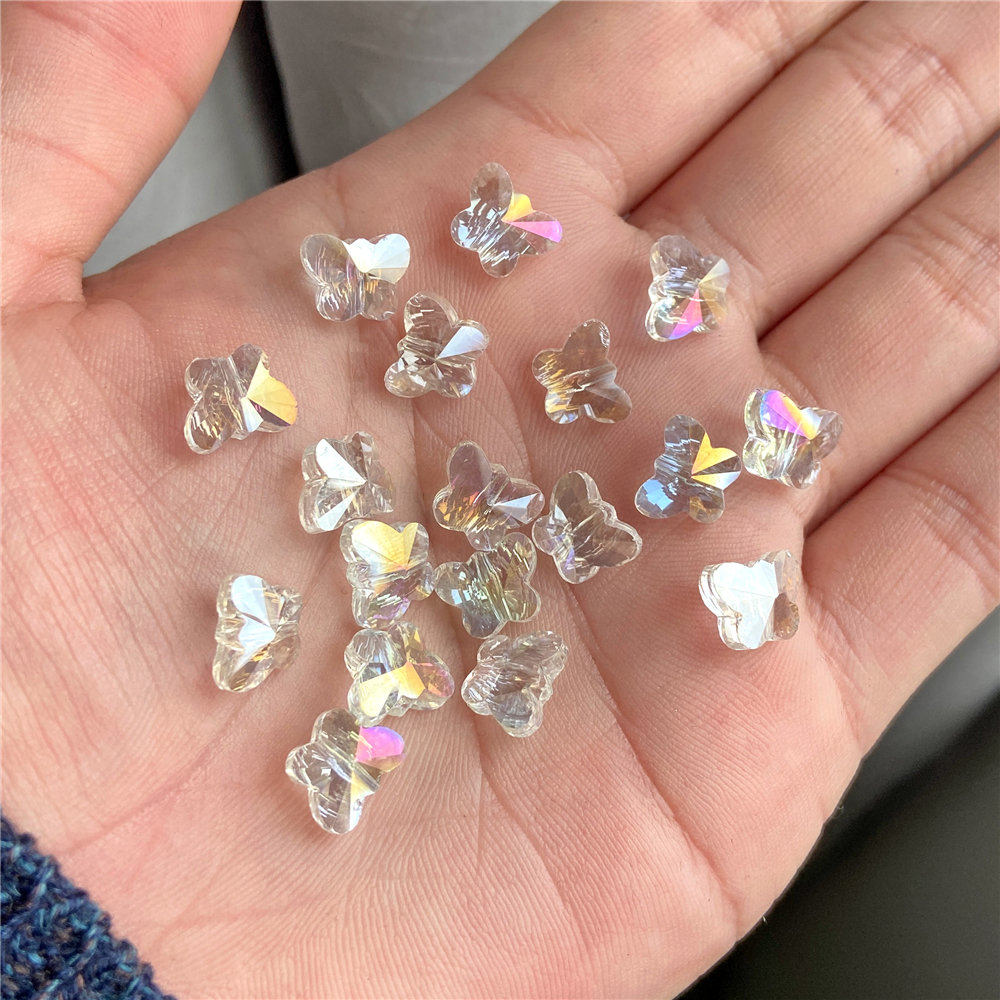 30 Uds. Cuentas facetadas de cristal con purpurina, cuentas multicolores con forma de mariposa para fabricación de joyería, piezas para collar de pulsera Diy