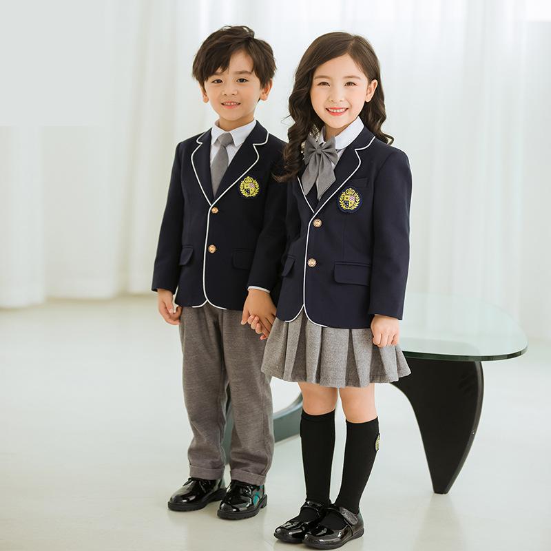Barn brittisk skoluniform pojkar flickor kavaj grå kjol shorts barn dagis uniform grundskolekläder set
