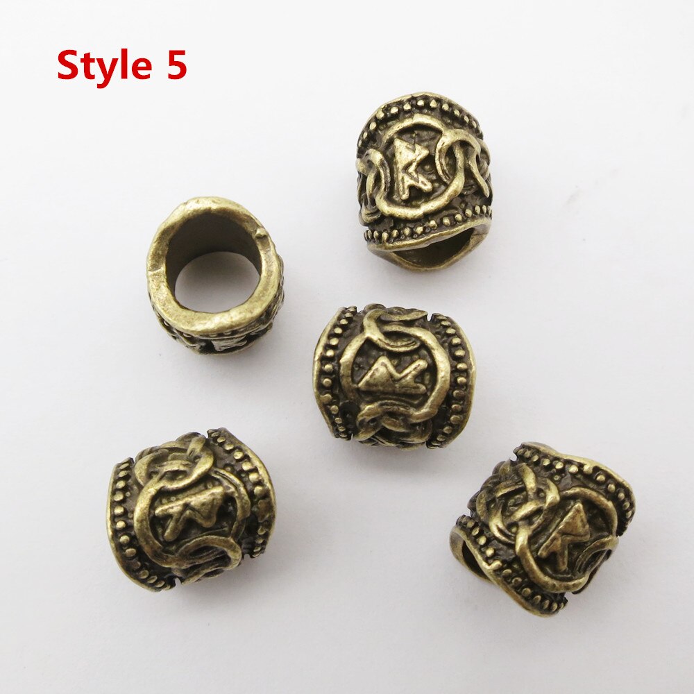 24Pcs/5Pcs Brons Viking Rune Haar Vlecht Dread Dreadlock Baard Kralen Ringen Buizen Voor Mannen Vrouwen Haar accessoires: 5pcs Style 5
