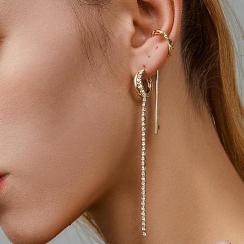 Kristal Kwastje Oorbellen Lange Ketting Clip Oorbellen Voor Vrouwen Earing Sieraden Zonder Gat Nep Oorbel Oor Clip Oorbellen