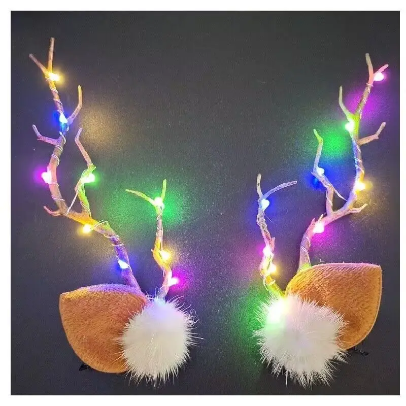 Pinzas para el pelo con luz LED, horquillas de Navidad con astas de reno, tocado para , niña, niño, Adulto, Festival de boda, 10 pares: Gris claro