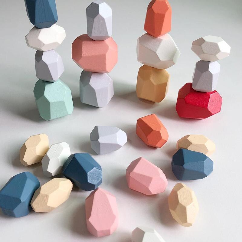 Houten Kinderen Houten Gekleurde Steen Jenga Building Stapelen Educatief Nordic Creatieve Rainbow Blok Speelgoed Stijl Gam G2B6