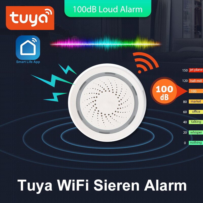 100DB Sound Wireless WiFi Tuya Alarm Siren Sensor Smart Life Home Security Systems Alexa Google IFTTT