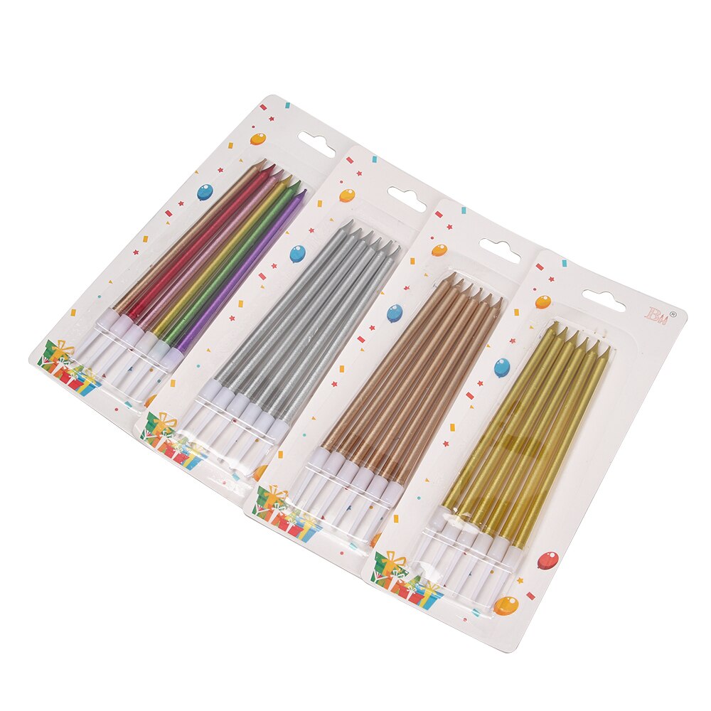 Vela para tarta de lápiz largo 6 uds., vela para tarta de cumpleaños, fuego seguro para niños, de cumpleaños, pastel de bodas, decoración con velas para el hogar