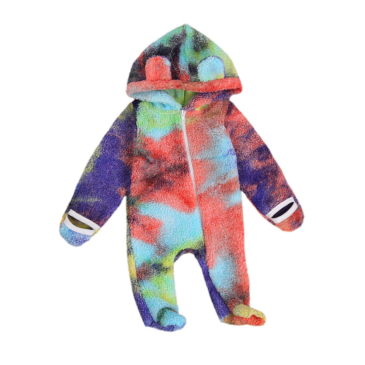 Lijst babymeisjes jongen lange mouwen voetbal jumpsuit capuchon badstof berenoren gradiënt kleur dikke warme lentekleding