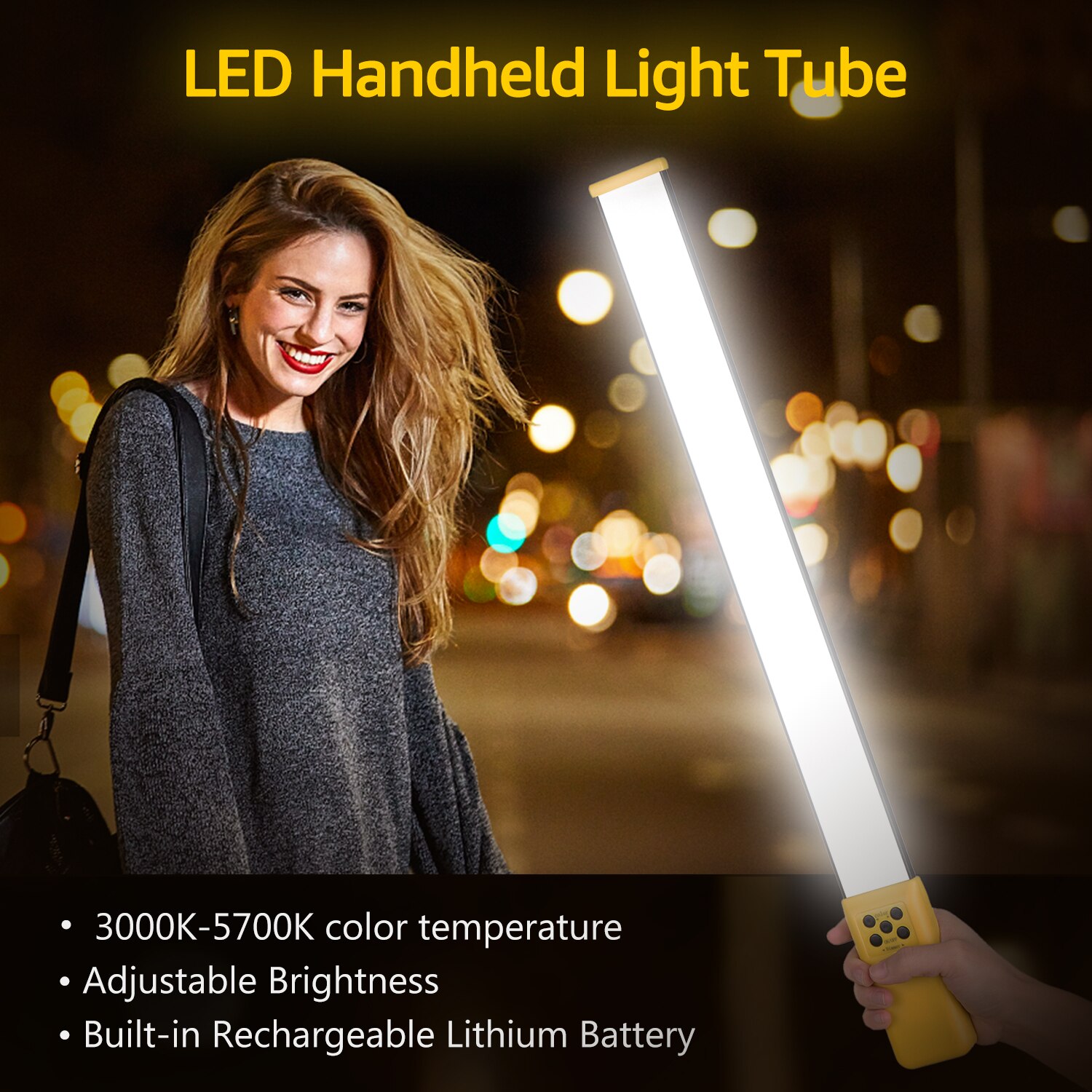 Lightweight Handheld LED Light Tube Photography Fill-in Light Lamp 3000K-5700K Dimmable CRI95 Built-in Rechargeable Battery