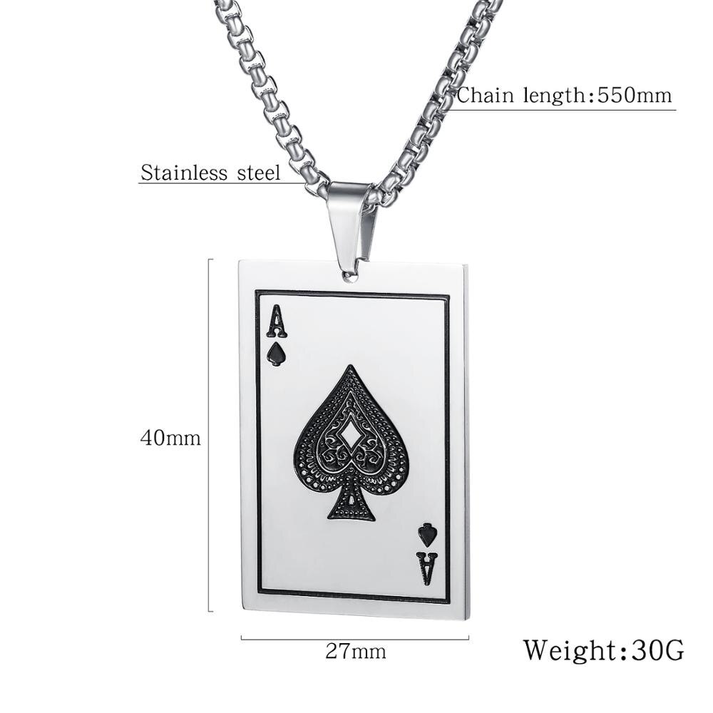 Men's Jewelry Ace of Spades Necklace, Playing cards Pendants Necklace in Stainless Steel