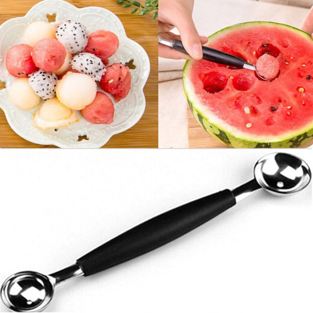 Cuchara de helado Simple de doble cabeza de acero inoxidable, cuchara de fruta de dragón, utensilios de cocina, 18CM