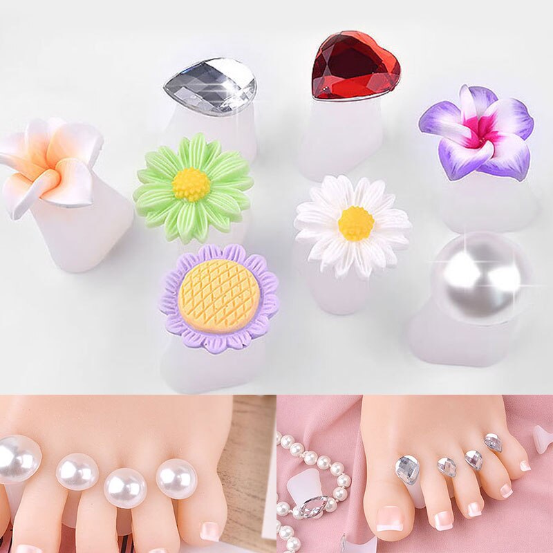 Silicone Thumb Protector Nail Care Nail Art 8 Pcs Teen Separator Manicure Daisy Bloem Crystal Diamond Comfortabele Pedicure Tool