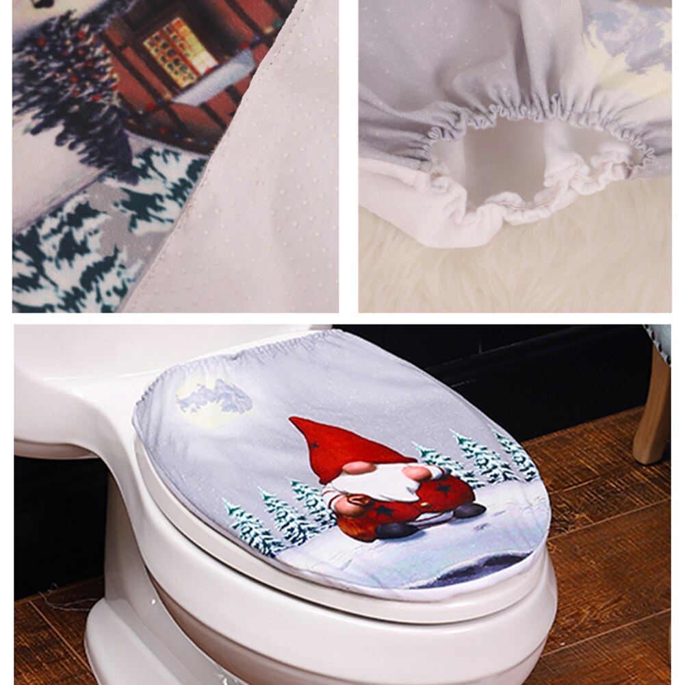 Bademåtte 2 stykke sæt julenisse toiletdæksel fodpude badeværelse dørmåtte blødt bad tæppe tæppe xmas dekoration