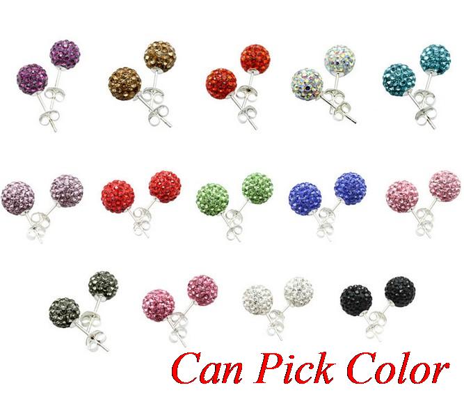 Best 8mm silver-plated earrings, disco tone, crystal ball stud earring, mixed colors, rhinestones: Mixed random color