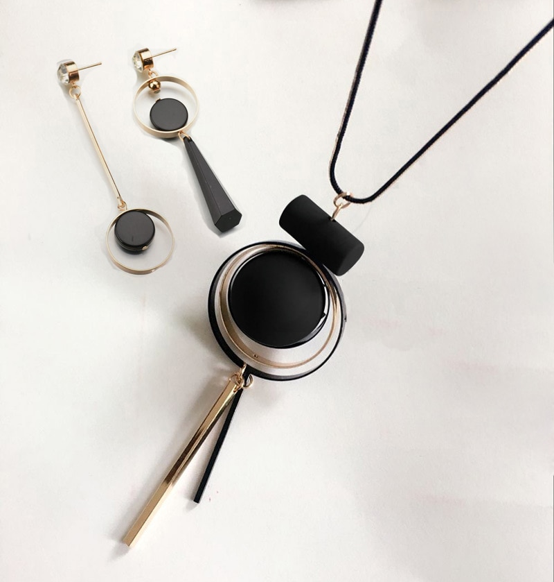 Vrouwen Sieraden Sets Asymmetrische Geometrische Cirkel Oorbel Trui Keten Kettingen Voor Vrouw Meisje Festival