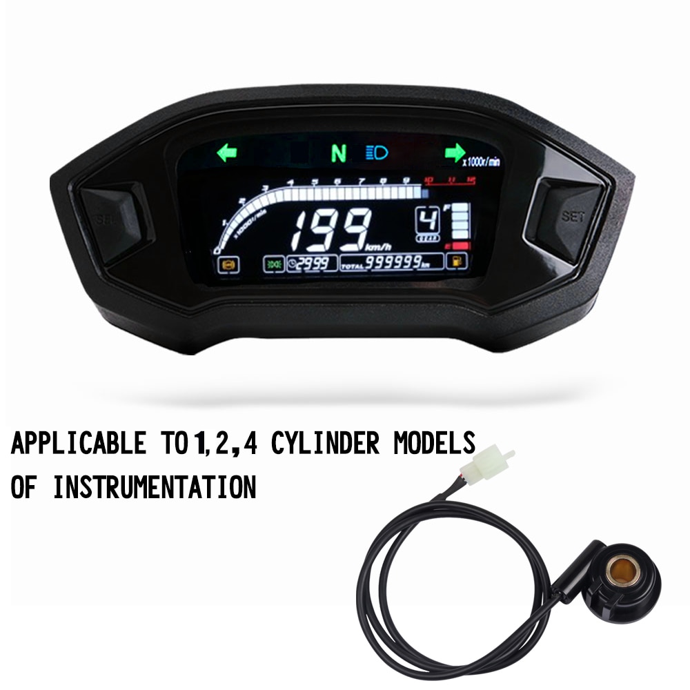 Universal Motorcycle Digital Speedometer Digital Tachometer Dashboard Instrument Panel Meter LCD Display 10000 RPM Cylinder1 2 4