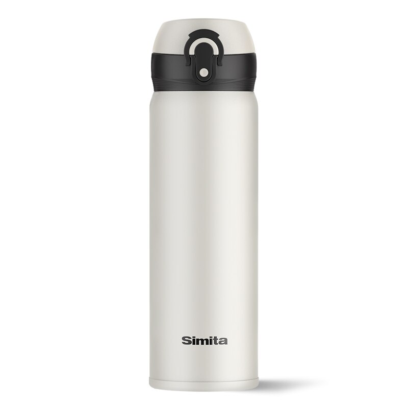 Simita Thermos Shaker Flasche Tragbare Sport Wasser Flasche 500ML Gerade Tasse Isoliert Vakuum Glaskolben Bunte Reise Becher: Weiß Schwarz