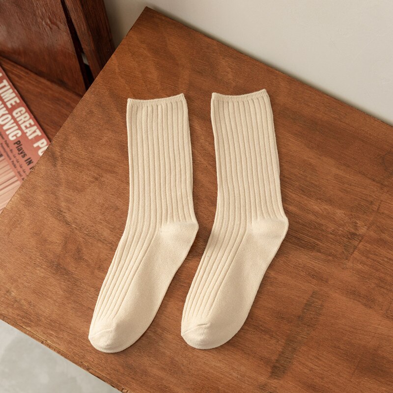 3 par/lote conjuntos de calcetines de mujer de Color sólido Retro calcetines largos de algodón para mujer transpirable estilo japonés Casual calcetín largo de algodón