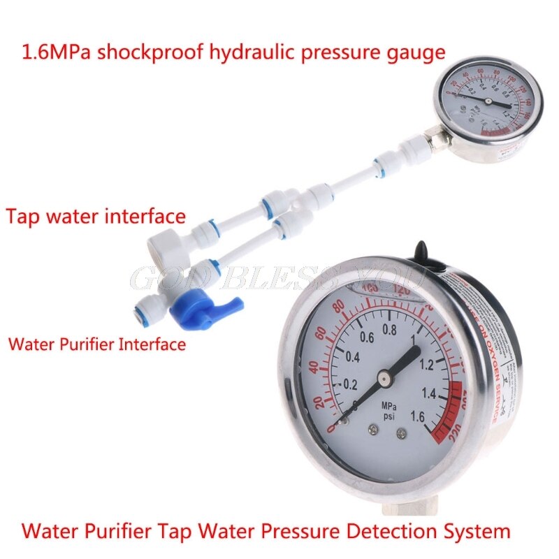 2in1 Water Purifier Tap Pipes Pressure Gauge Test Meter 0-1.6MPA Anti-vibration