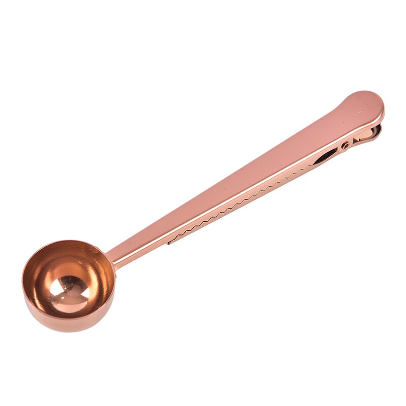 Jetting 2- in -1 roestvrijstalen koffielepel afsluitclip koffiemaatlepel keuken gouden toegang ontvanger café decoratie: Roségoud