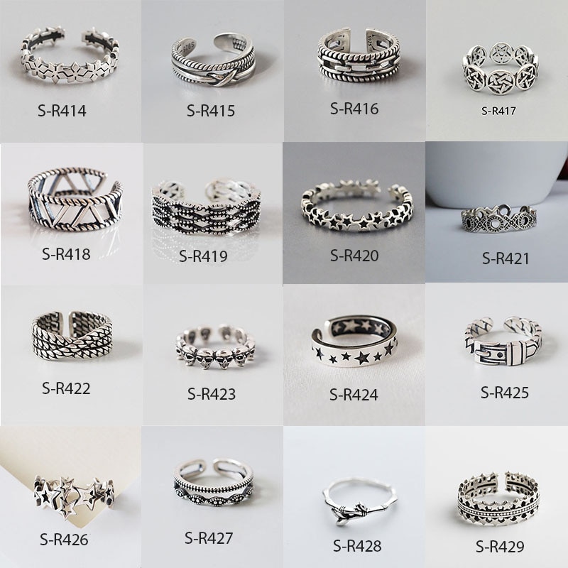 Multi-style Vintage 925 Sterling Silver Rings Handmade Size 18mm Adjustable Thai Silver Rings For Men Women S-R414