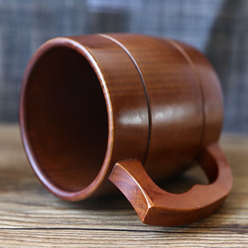 Ręczny kufel robić piwa drewna okrągłe usta 500-600ml kubek wody robić piwa filiżanka na mleko i kawę z łyżeczką