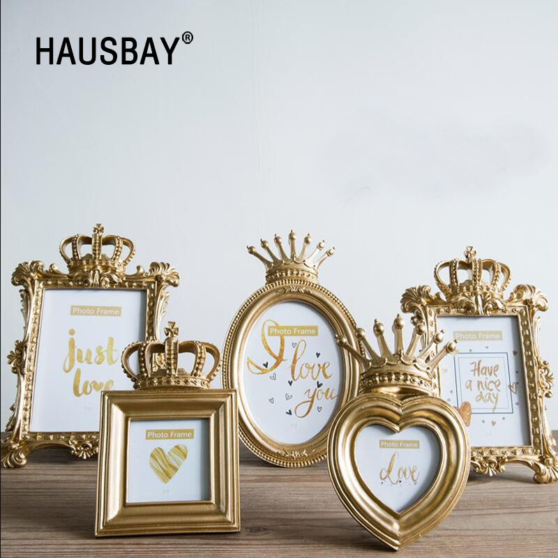 1 pc luxe barok gouden kroon decor hars fotolijst desktop fotolijst thuis bruiloft decoratie 1903