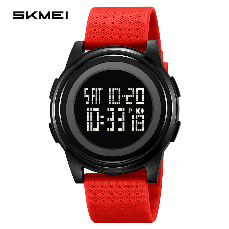 Skmei Men's Watch Personality Large Dial Electronic Watch Unisex Student Sports Multi-Function Waterproof Electronic Watch: Red
