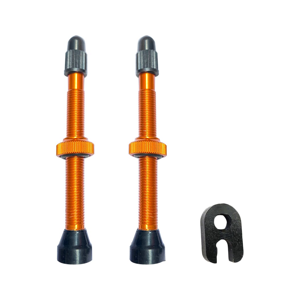 1 Pair Bicycle Presta Valve Brass Core 54mm 62mm 74mm Alloy Stem with Tool for MTB Mountain Road Bike Tubeless Tires: 74mm Orange